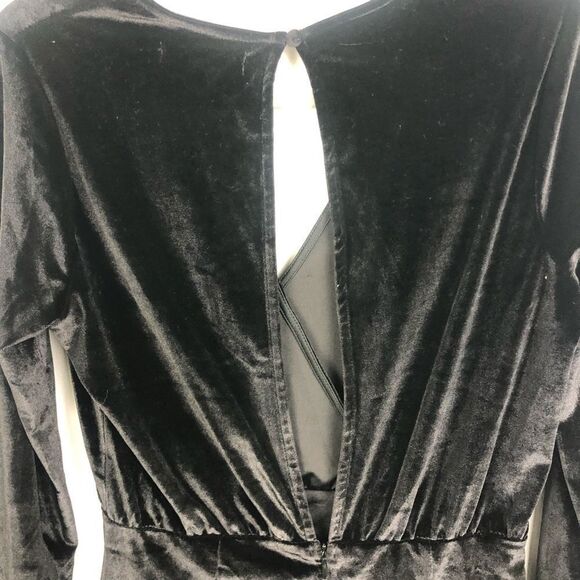 HONEY PUNCH | Velvet Black Long Sleeve Romper Wrap Front Cutout Back S - Picture 10 of 11
